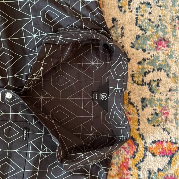 Men's Volcom Dark Grey Print Short-sleeve Shirt - Cotton - Button-down - M - Picture 2 of 3
